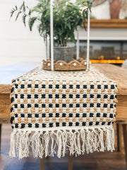 checker weave runner with fringe at the Rustic Barn in Killingworth, CT