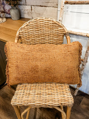 modern fringe pillow rust orange camel with fringe for autumn or everyday use for sale at the rustic barn in killingworth, CT