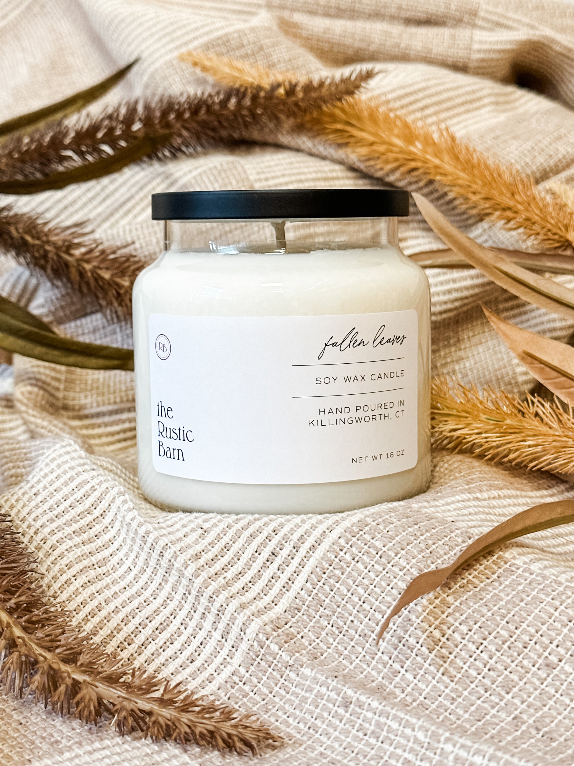 16 ounce cinnamon apple and cedar hand-poured fall soy candles at The Rustic Barn in Killingworth CT