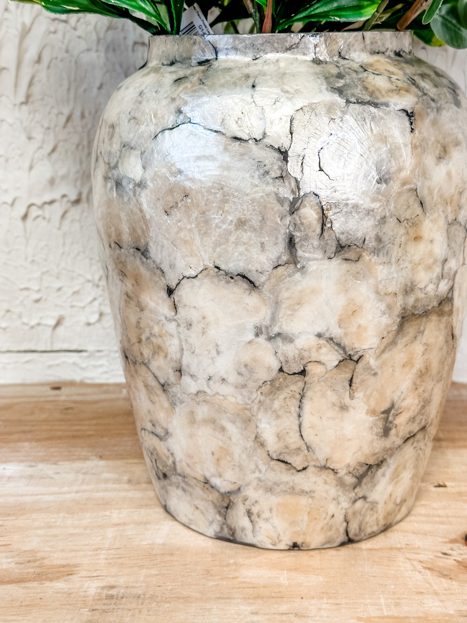 spun bamboo and iridescent wide mouth vase at the rustic barn in killingworth ct