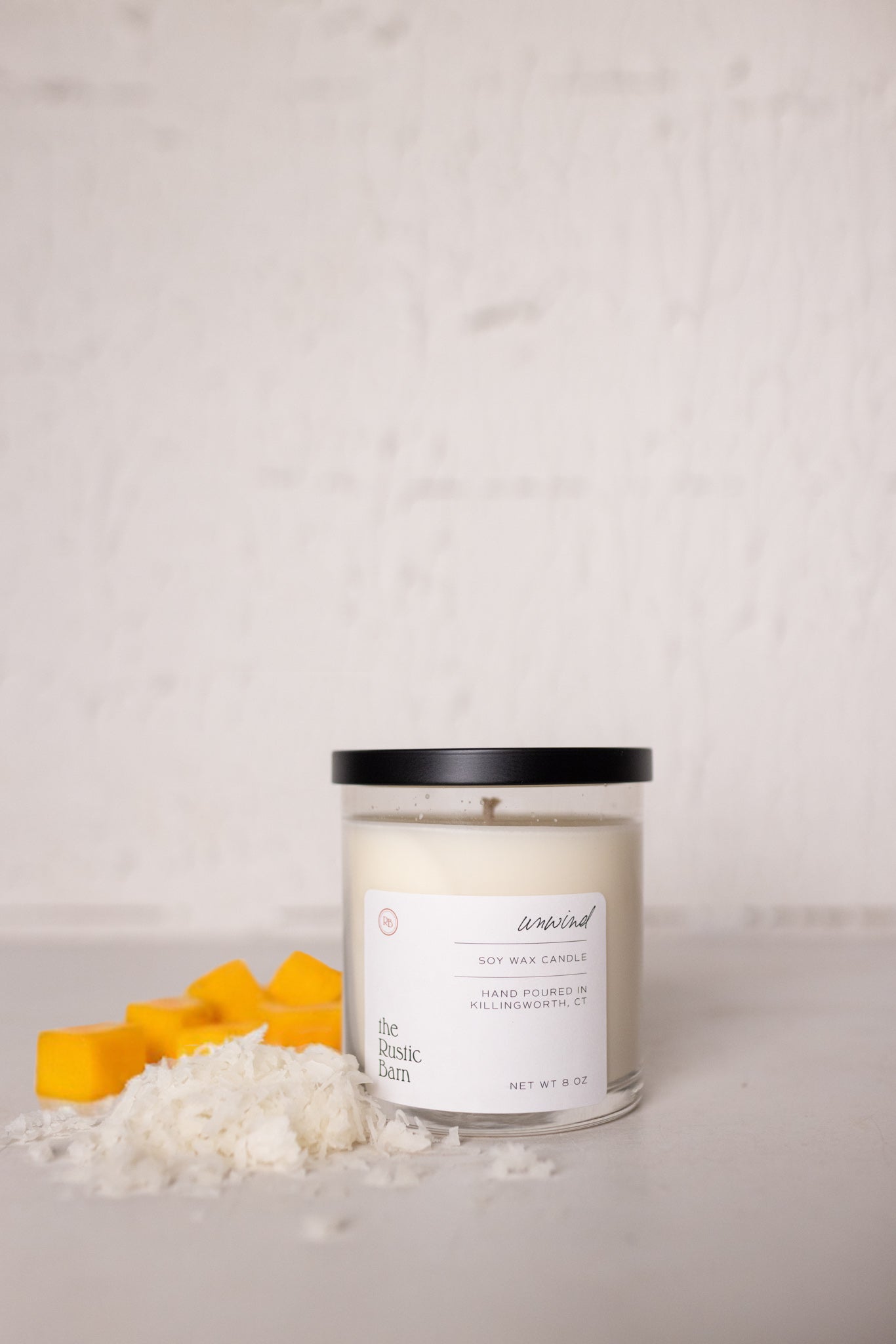 coconut and mangosteen hand-poured soy candle at the rustic barn in Killingworth ct