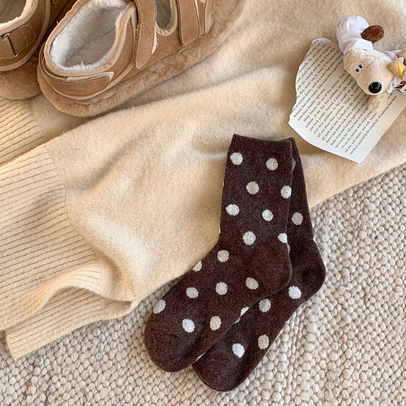color block thicken polka dot crew sock at the rustic barn in killingworth ct