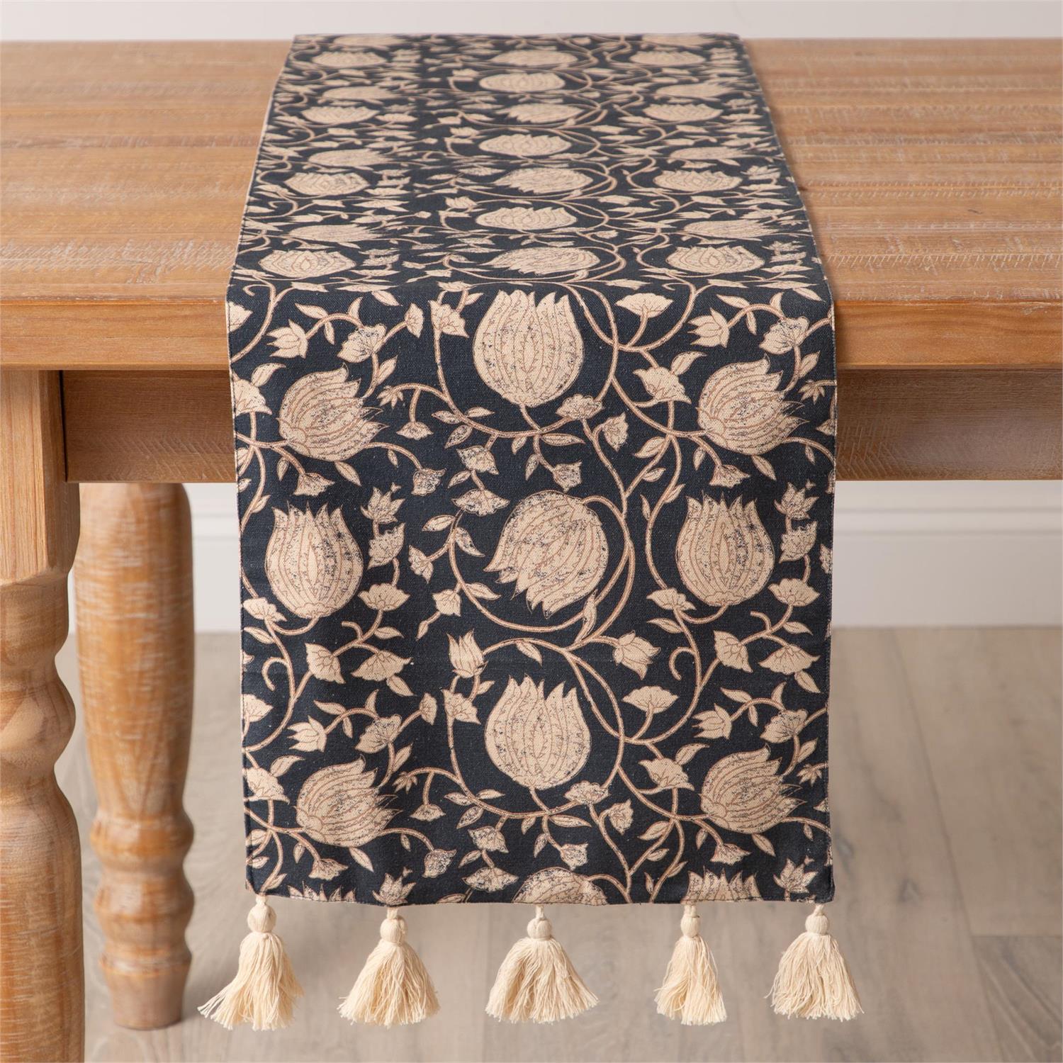 Navy Block Print Table Runner