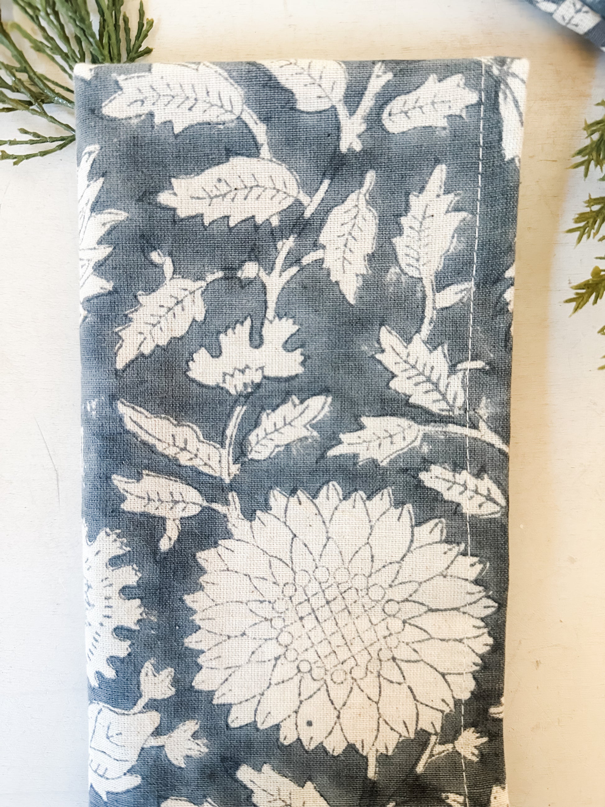 cotton and linen block print napkins with flowers at The Rustic Barn in Killingworth CT