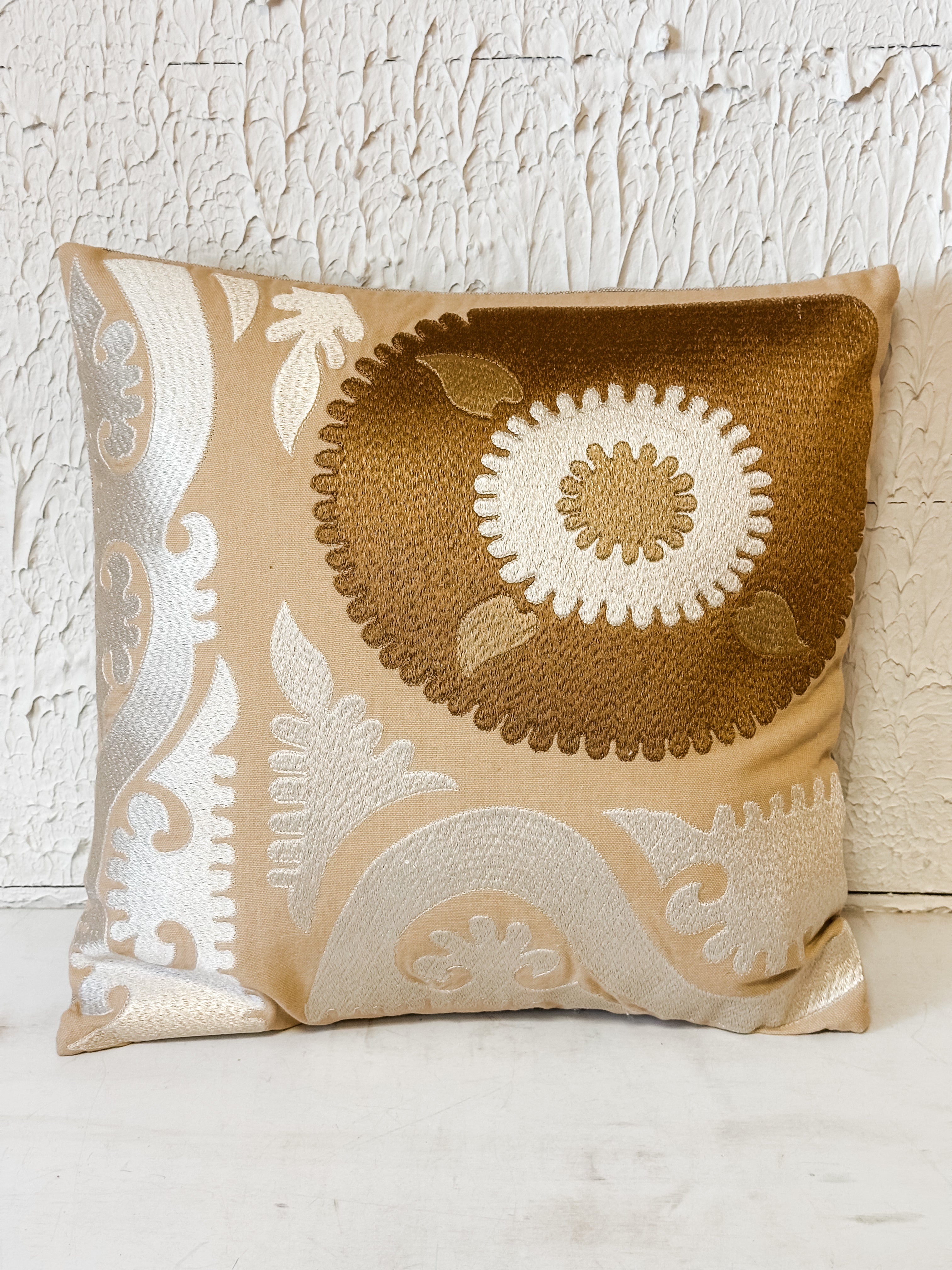 16 inch square cotton embroidered pillow at The Rustic Barn in Killingworth CT