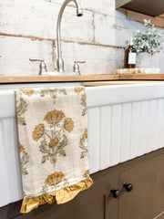 cotton floral golden tea towels at the rustic barn in killingworth ct