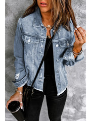 distressed cotton long sleeve denim jacket at the rustic barn in Killingworth ct