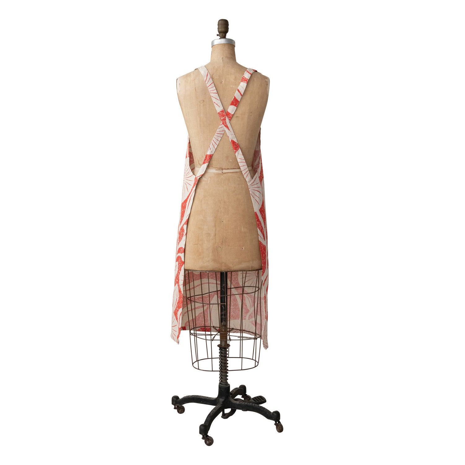 cotton printed orange crossback apron at the rustic barn in killingworth ct