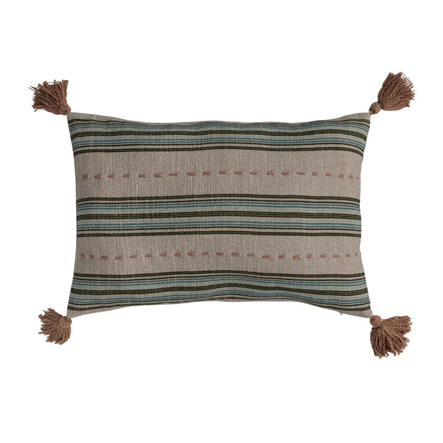 Cotton Slub Lumbar Pillow With Tassels