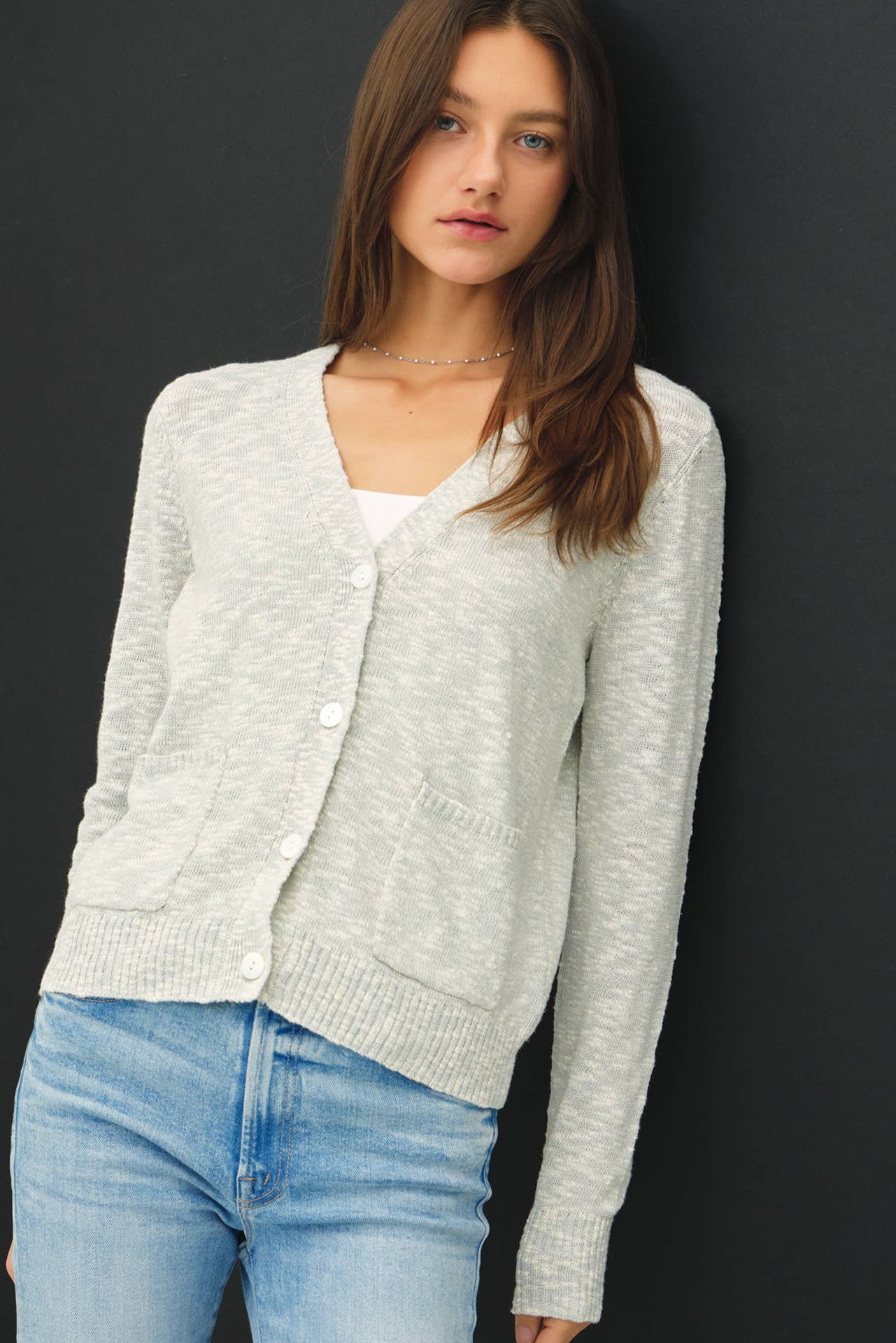 cotton slub button up cardigan with pockets at the rustic barn in Killingworth ct