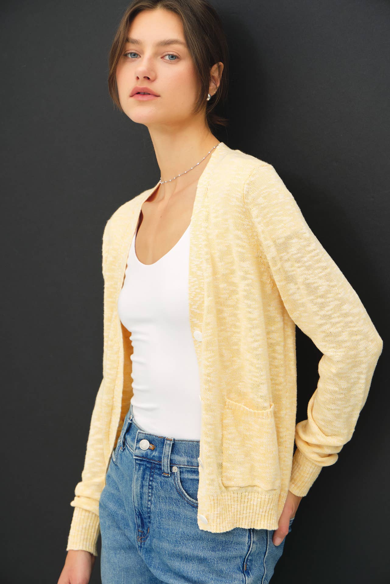 cotton slub button up cardigan with pockets at the rustic barn in Killingworth ct