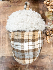 cozy plaid decorative plush acorn at the rustic barn in killingworth ct