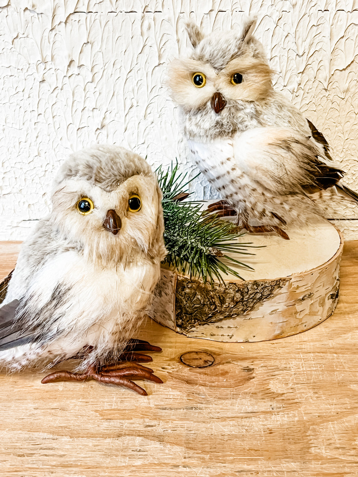 cozy faux fur owls at the rustic barn in killingworth ct