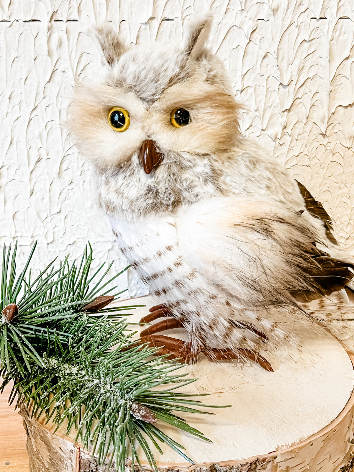 cozy faux fur owls at the rustic barn in killingworth ct