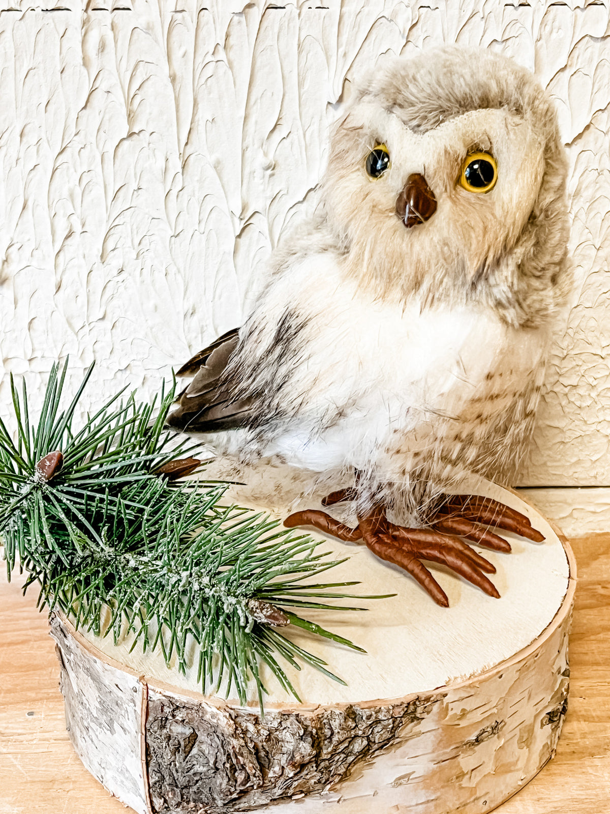 cozy faux fur owls at the rustic barn in killingworth ct