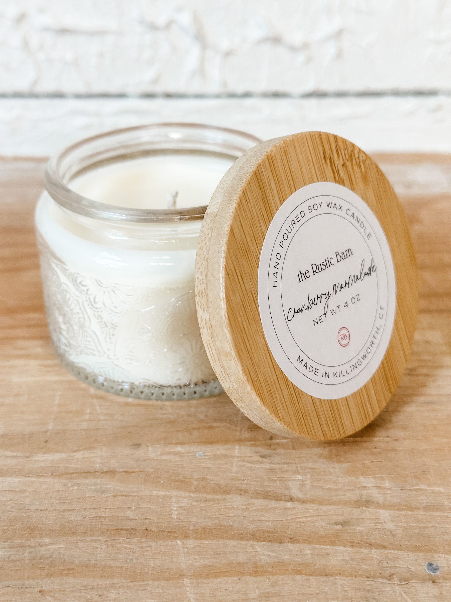 cranberry apple marmalade hand poured soy candle at the rustic barn in killingworth ct