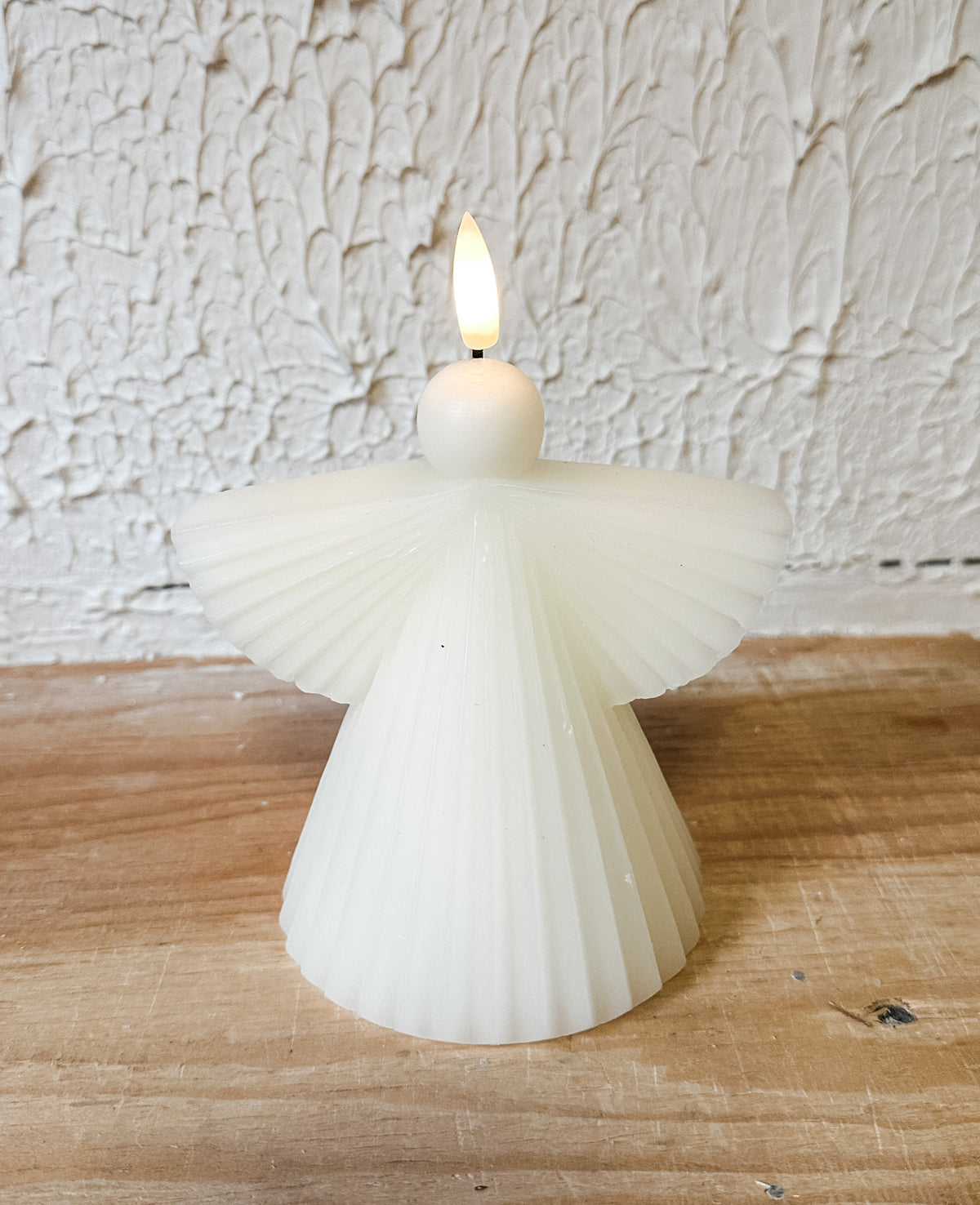 LED cream angel candle with timer for christmas at the rustic barn in killingworth, CT