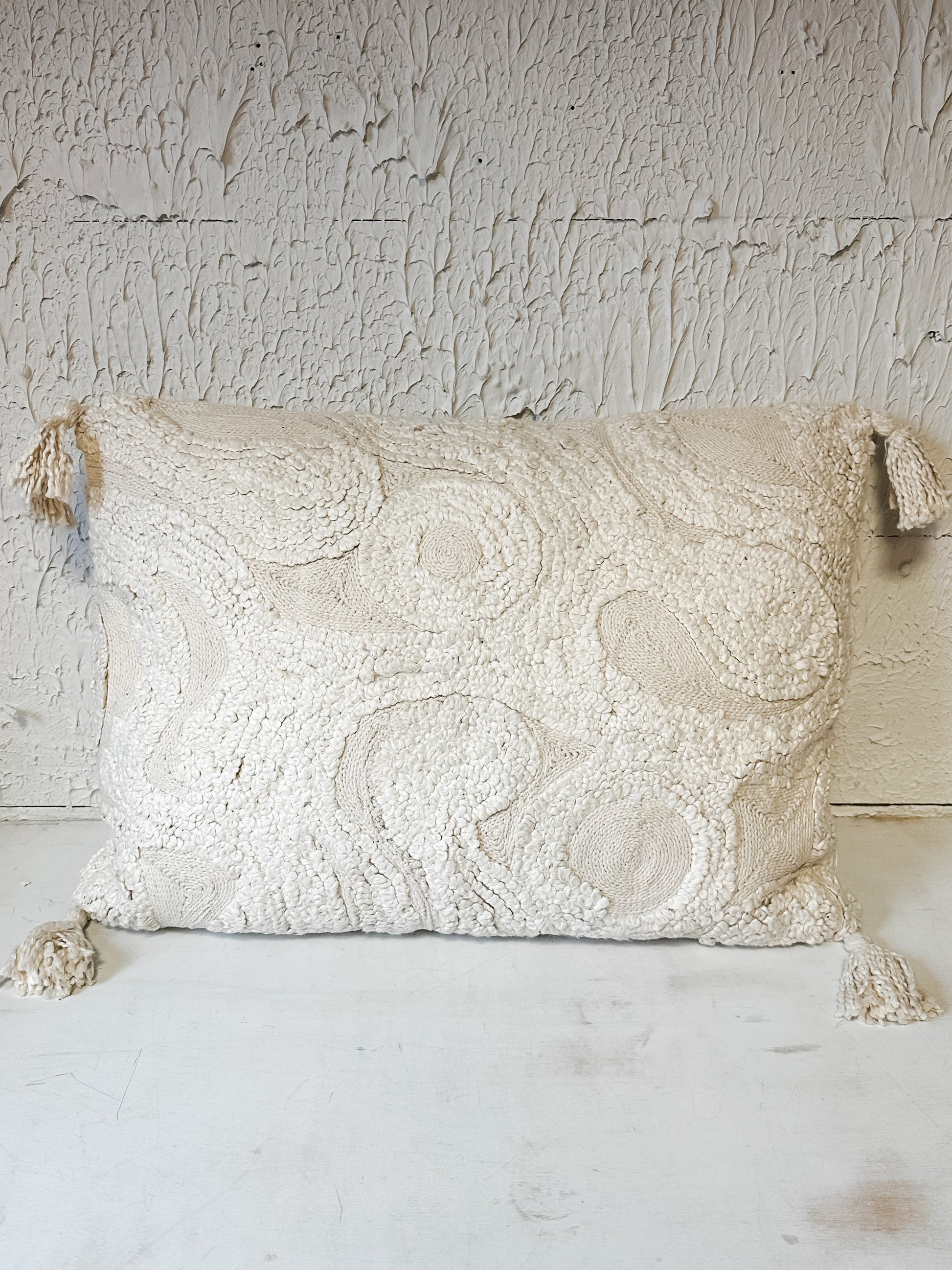 Aria Boho Tufted Cotton Lumbar Pillow at the Rustic Barn in Killingworth, CT