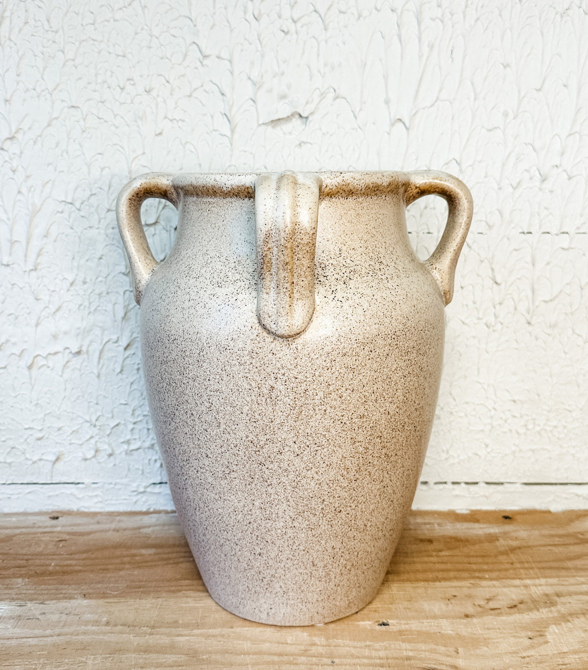 Cream ceramic quad handle large vase from the rustic barn in killingworth, CT