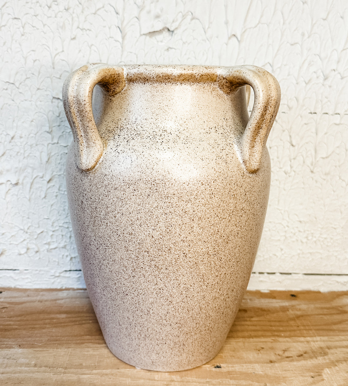 Cream ceramic quad handle large vase from the rustic barn in killingworth, CT