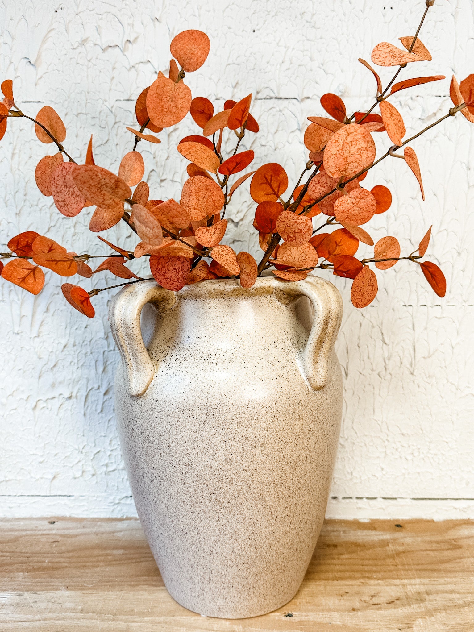 Cream ceramic quad handle large vase from the rustic barn in killingworth, CT