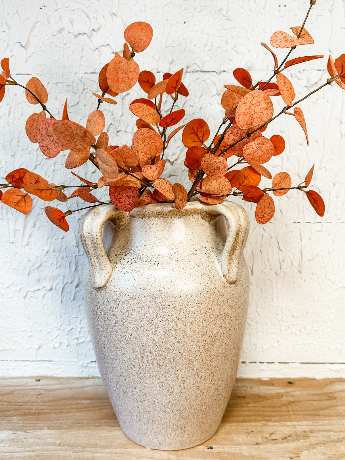 Cream ceramic quad handle large vase from the rustic barn in killingworth, CT