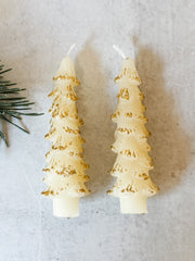 gold tip cream tree shaped taper candles at the rustic barn in killingworth ct