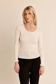 Long sleeve ribbed lace cream knit sweater for sale at the rustic barn in killingworth, CT
