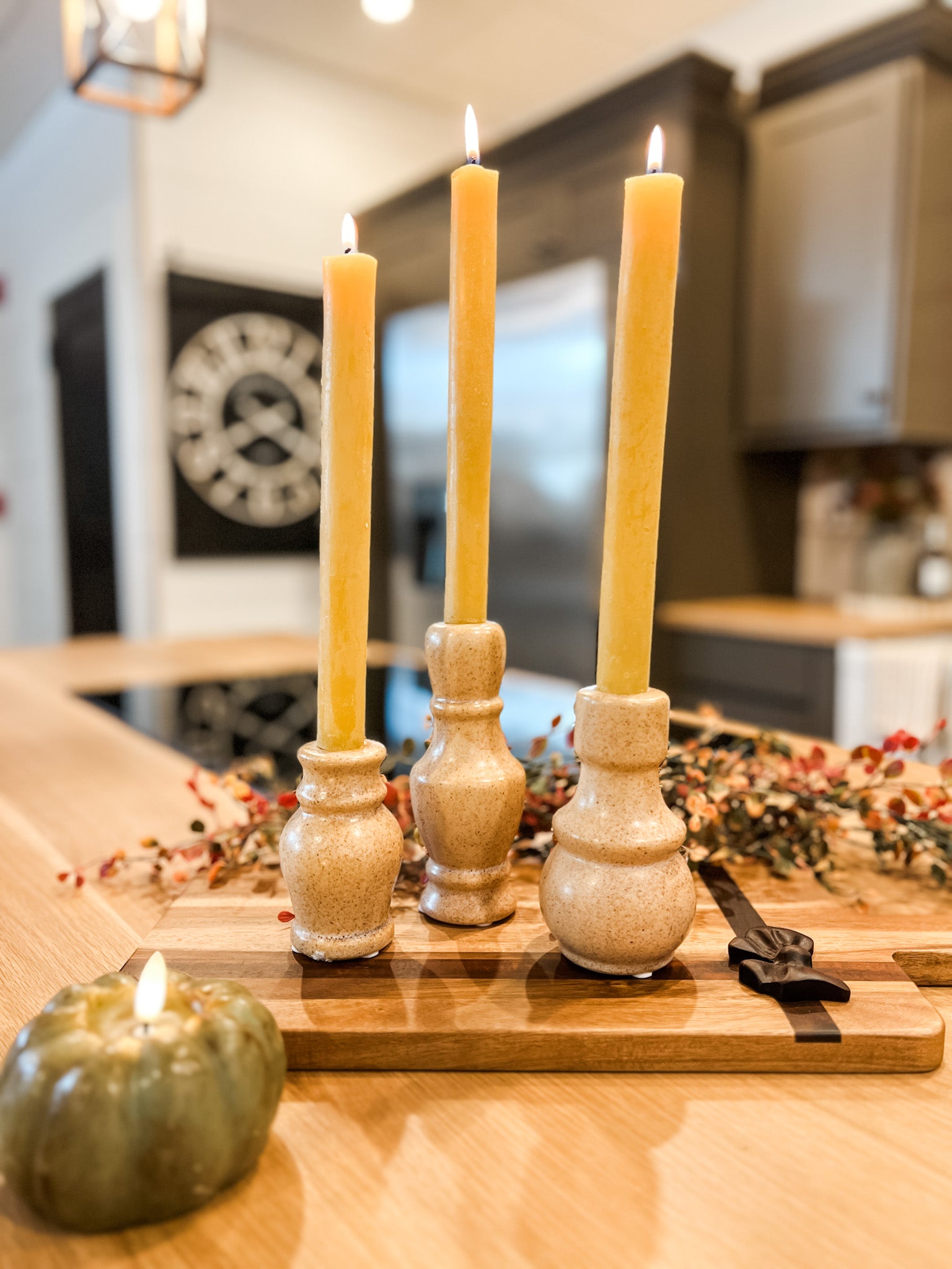 minimalist cream deco taper candle holder in 3 sizes at the rustic barn in killingworth ct