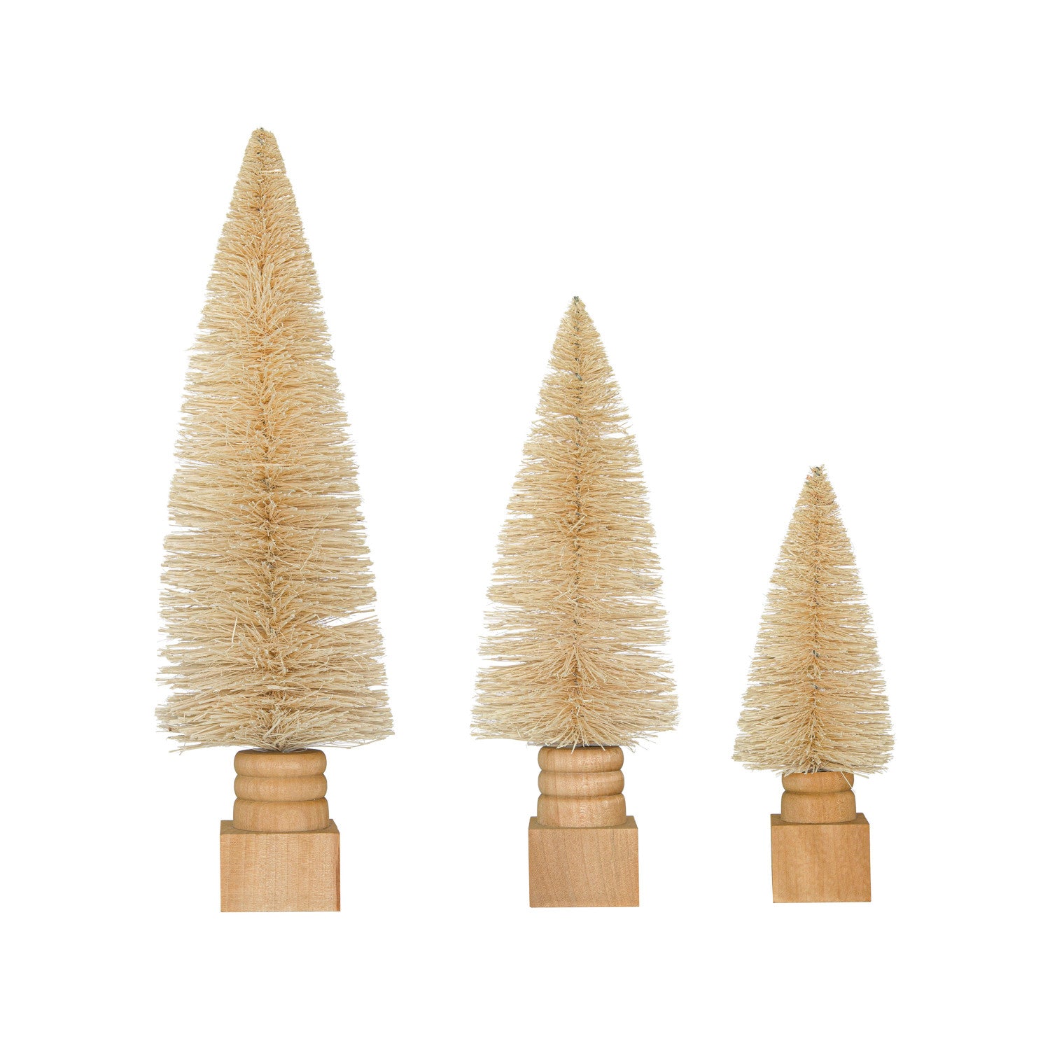 Sisal Bottle Brush Tree With Wood Base, Cream