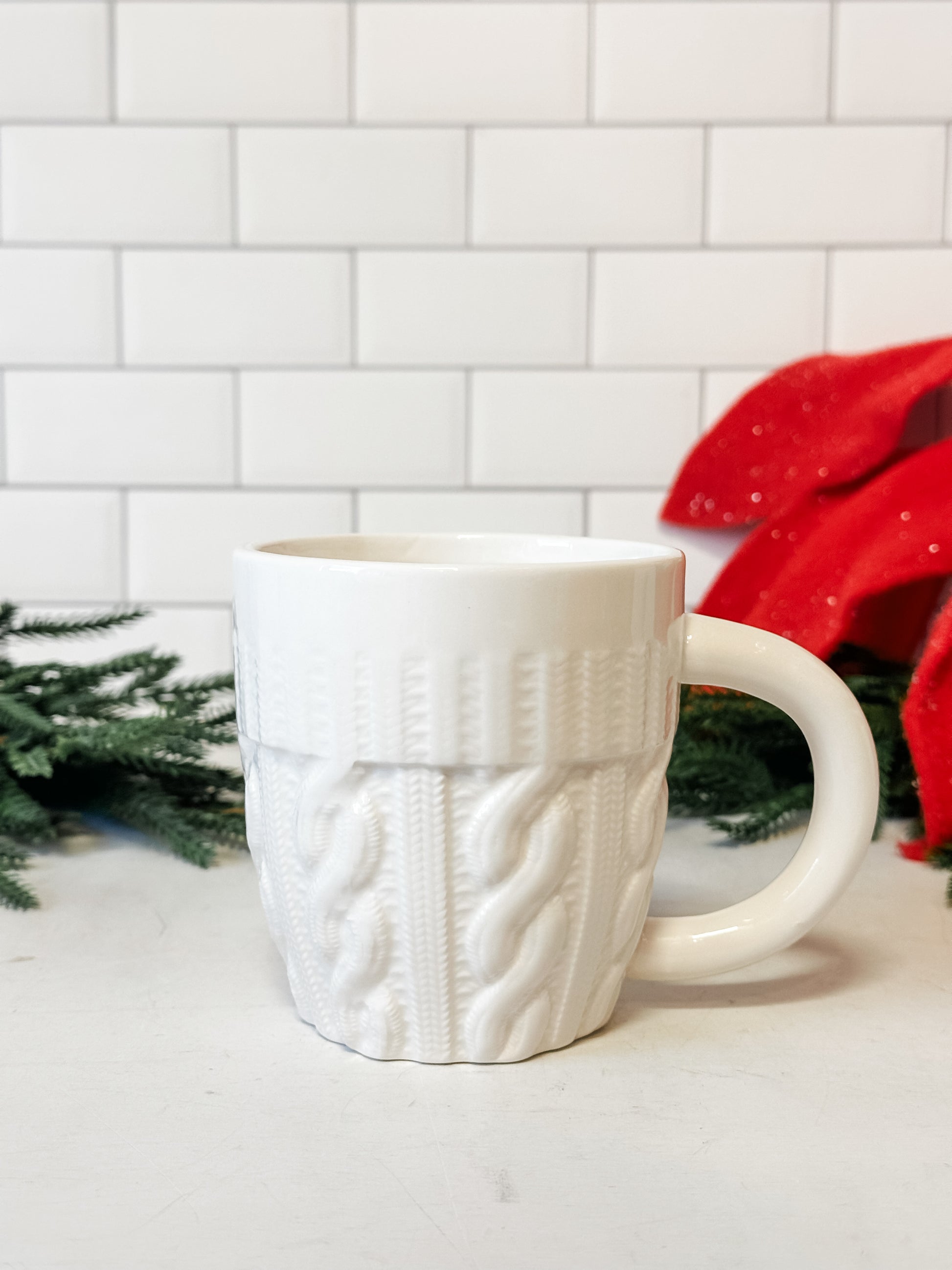 ceramic cream sweater coffee mug at The Rustic Barn in Killingworth CT
