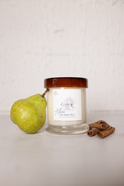 crisp pear and cinnamon hand poured soy candle at the rustic barn in Killingworth ct