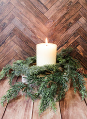 juniper pine cone candle ring evergreen for sale at the rustic barn in Killingworth ,CT For christmas