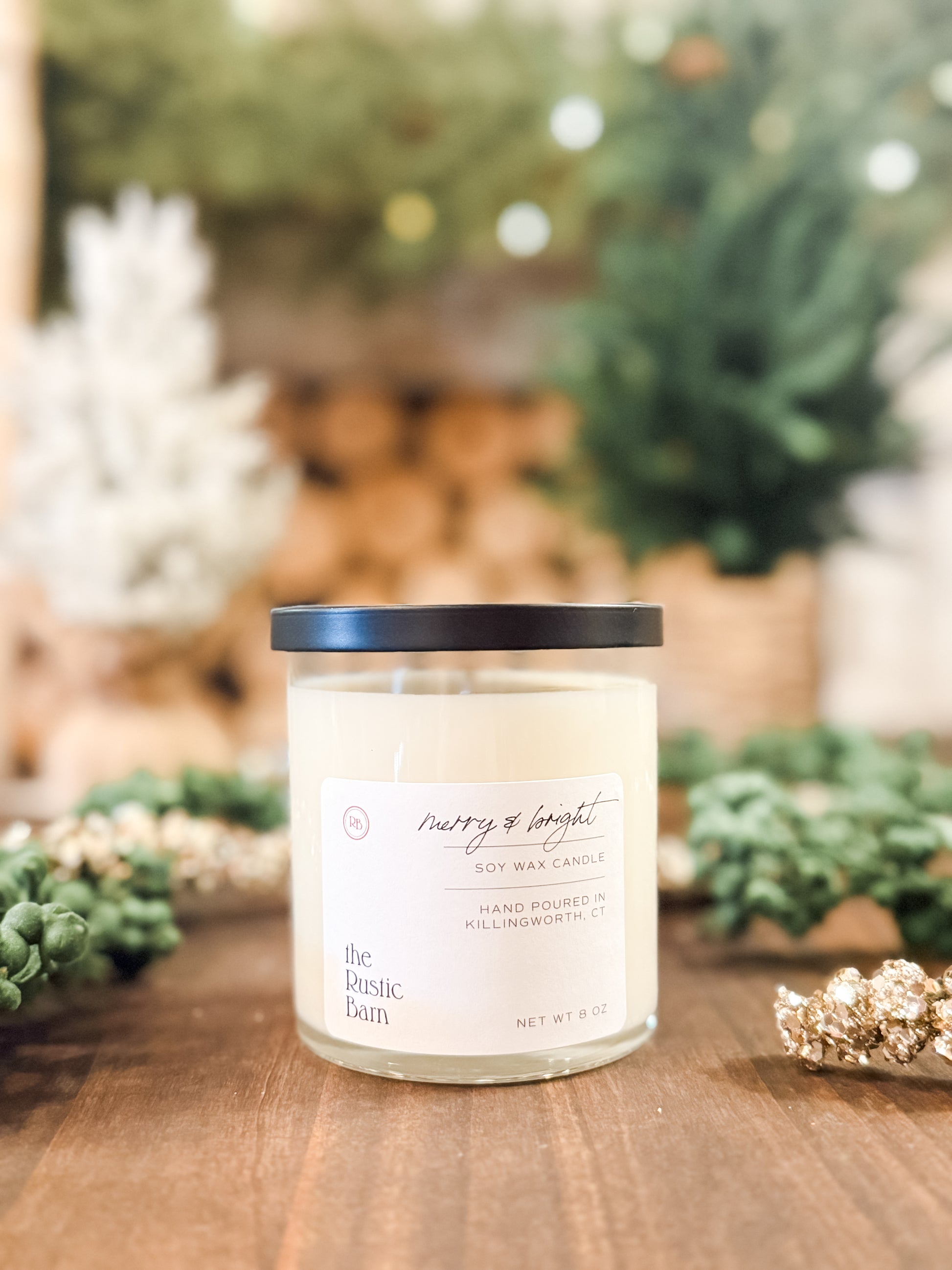 cypress bayberry and fir 8 ounce hand-poured soy candle at The Rustic Barn in Killingworth CT