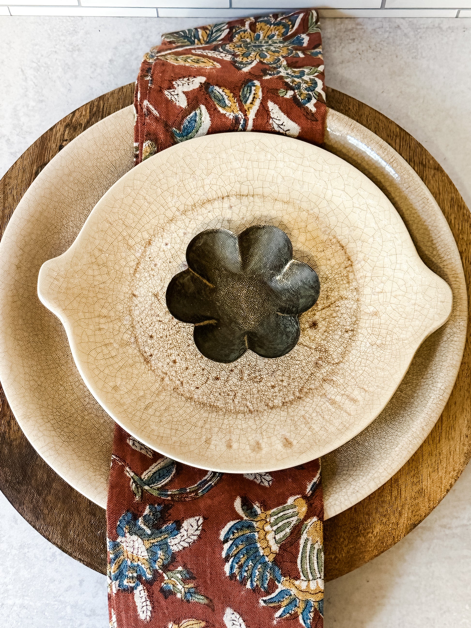 daisy catchall dish in a vintage green iron finish for sale at the rustic barn in killingworth, CT