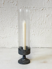 dark pedestal glass cylinder taper holder at The Rustic Barn in Killingworth, CT