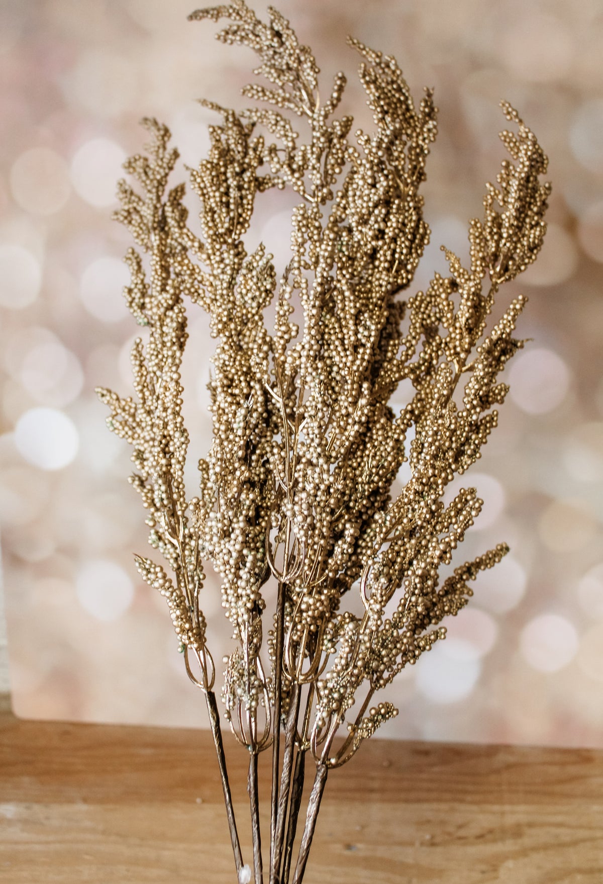 designer gold mini berry spray faux pick for holiday home decorating for sale at the rustic barn in Killingworth, CT