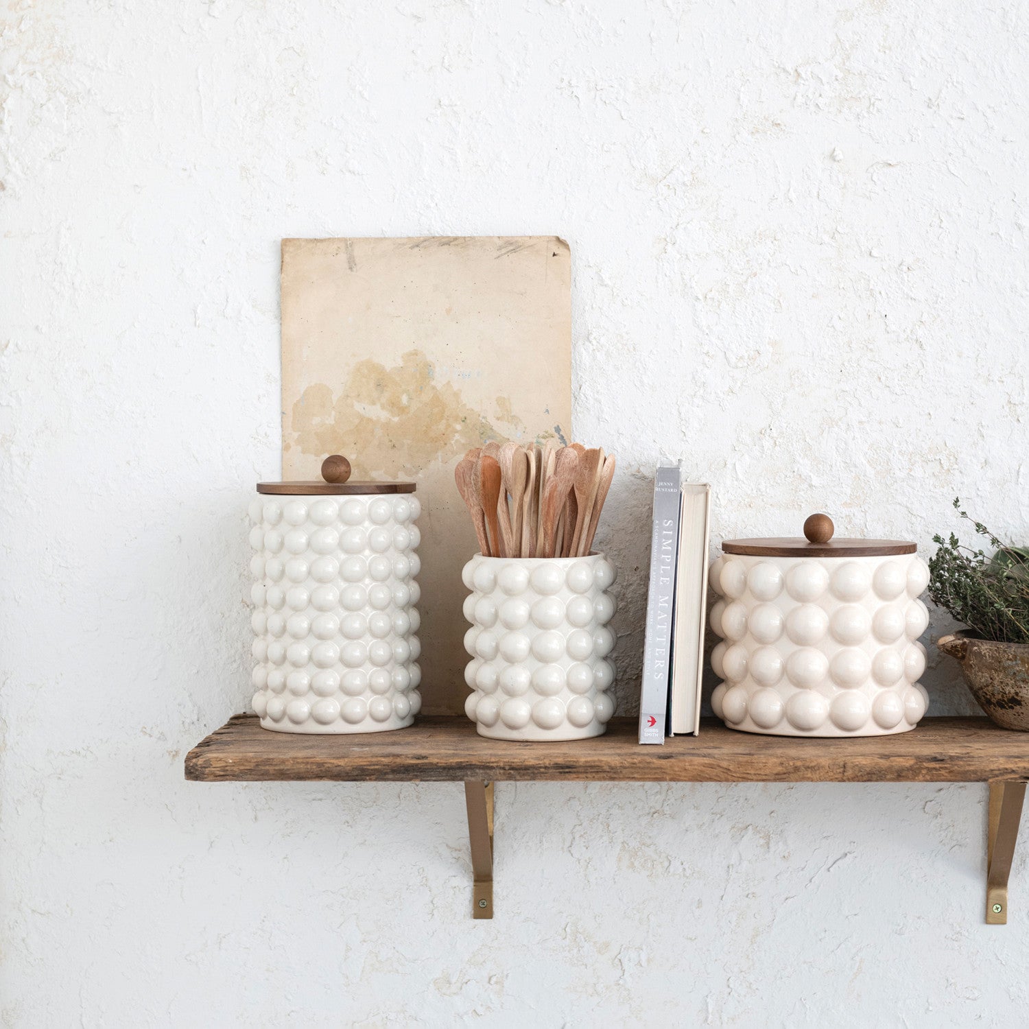 White Hobnail Stoneware Canisters