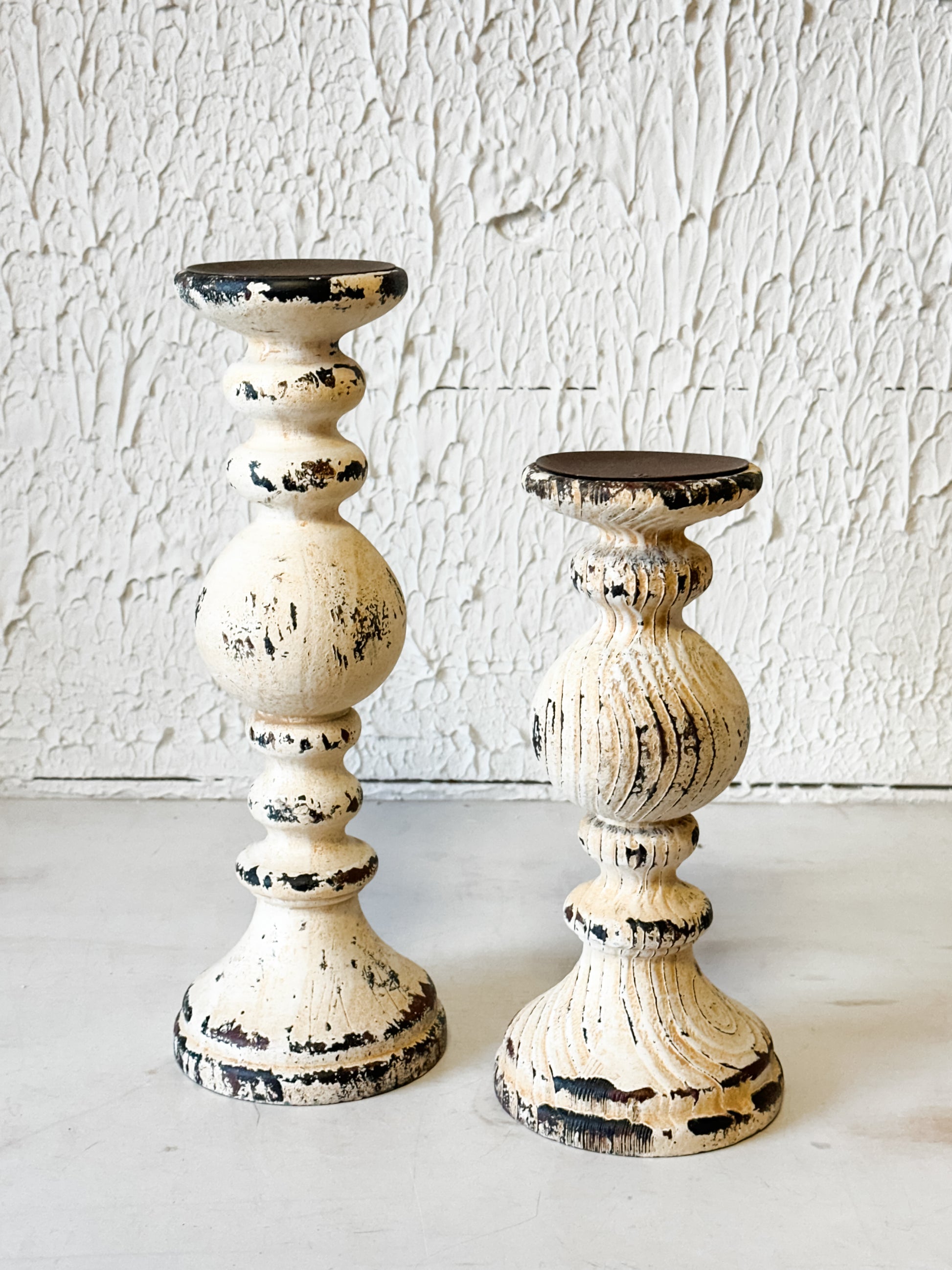 Distressed Wood & Metal Pillar Candle Holder at the Rustic Barn in Killingworth, CT
