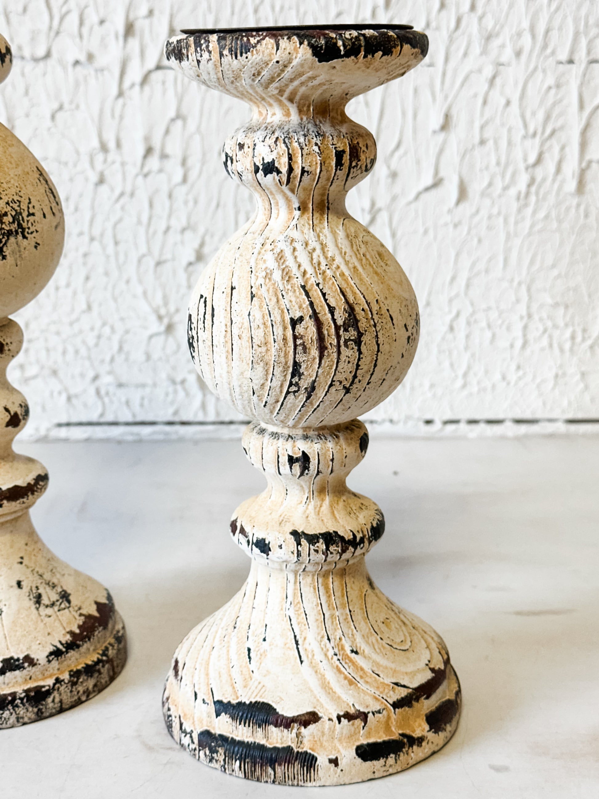 Distressed Wood & Metal Pillar Candle Holder at the Rustic Barn in Killingworth, CT
