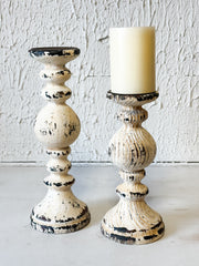 Distressed Wood & Metal Pillar Candle Holder at the Rustic Barn in Killingworth, CT