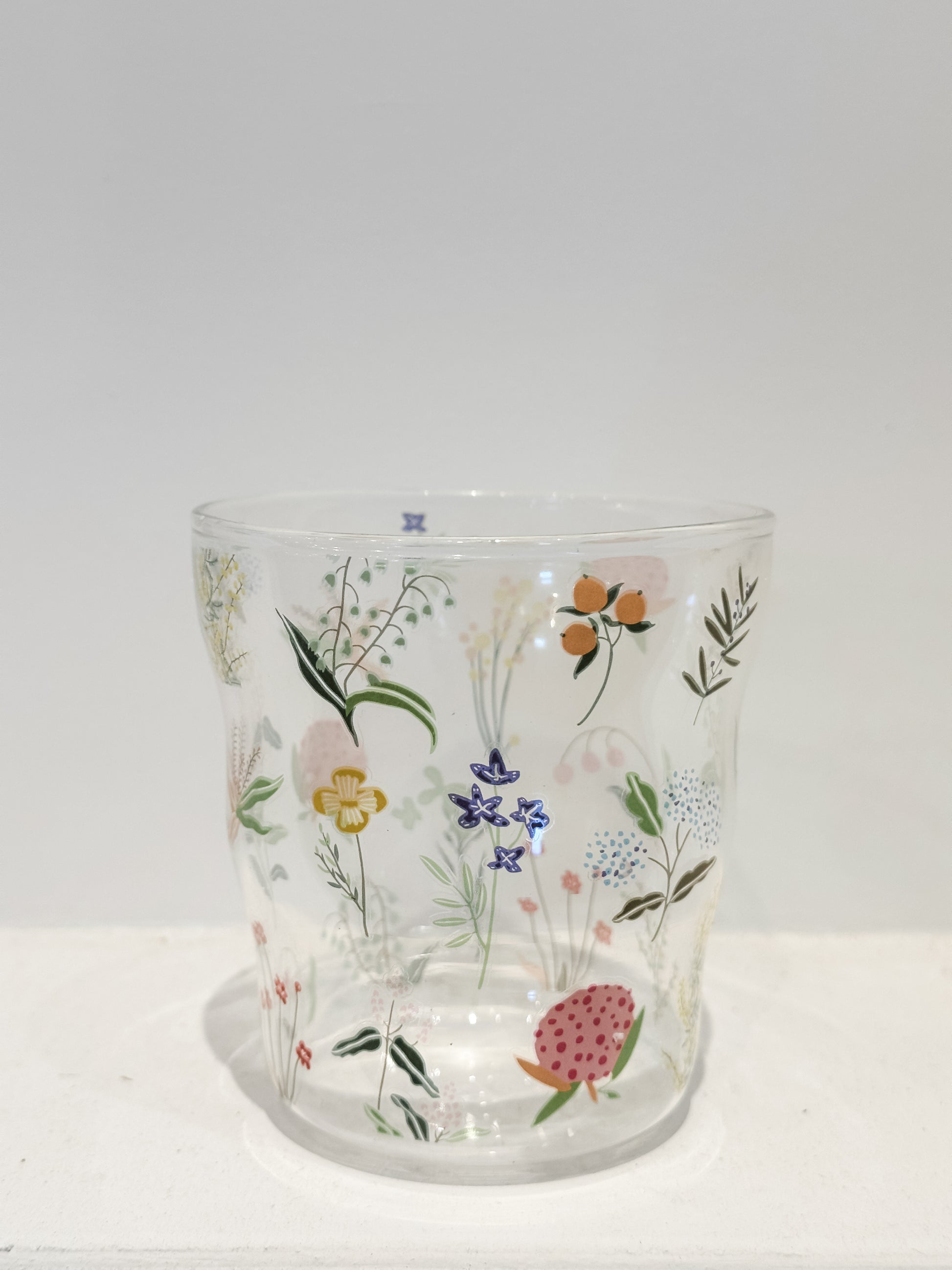 double old fashion drinking glass with floral design at The Rustic Barn in Killingworth, CT