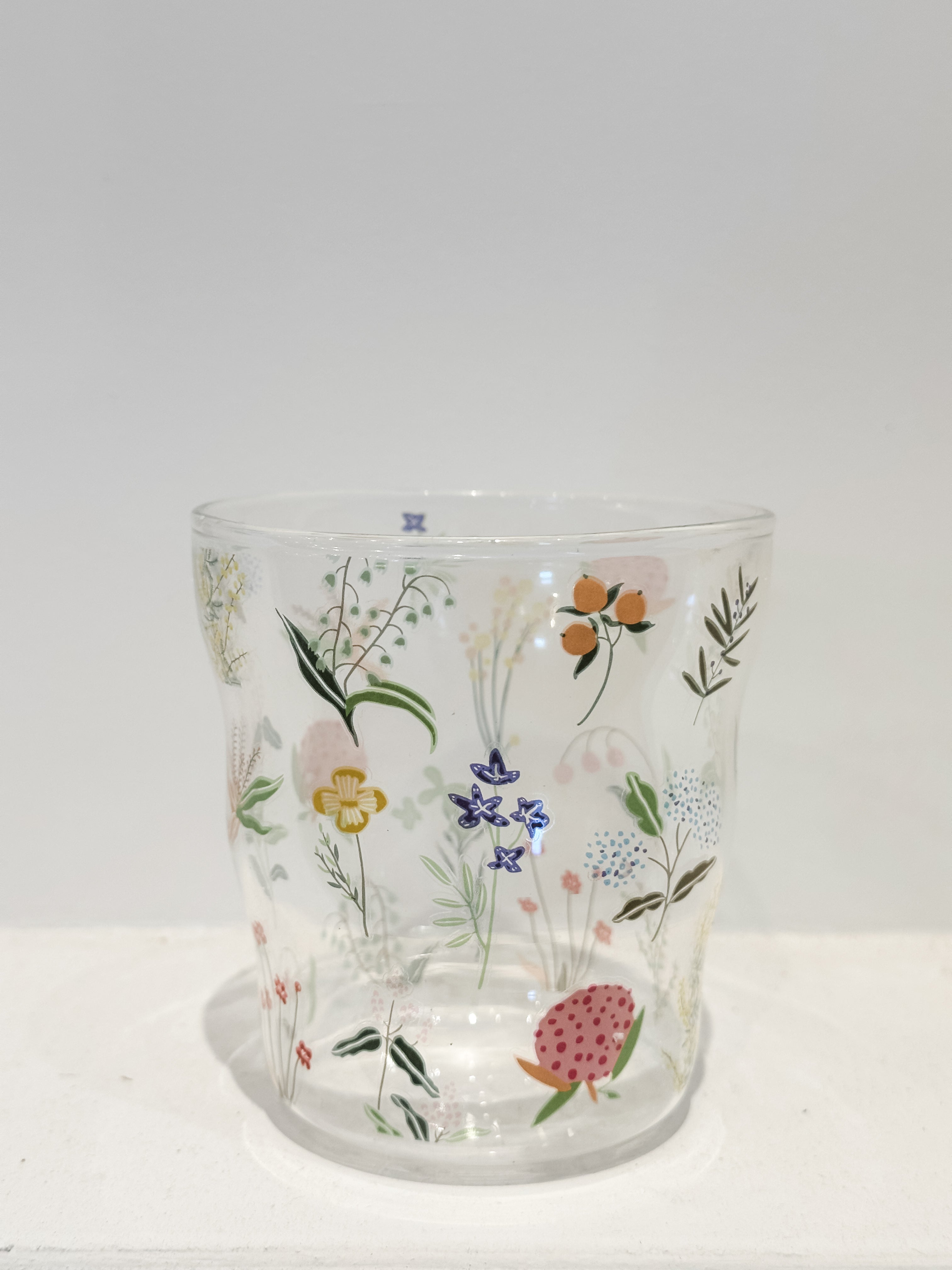 double old fashion drinking glass with floral design at The Rustic Barn in Killingworth, CT