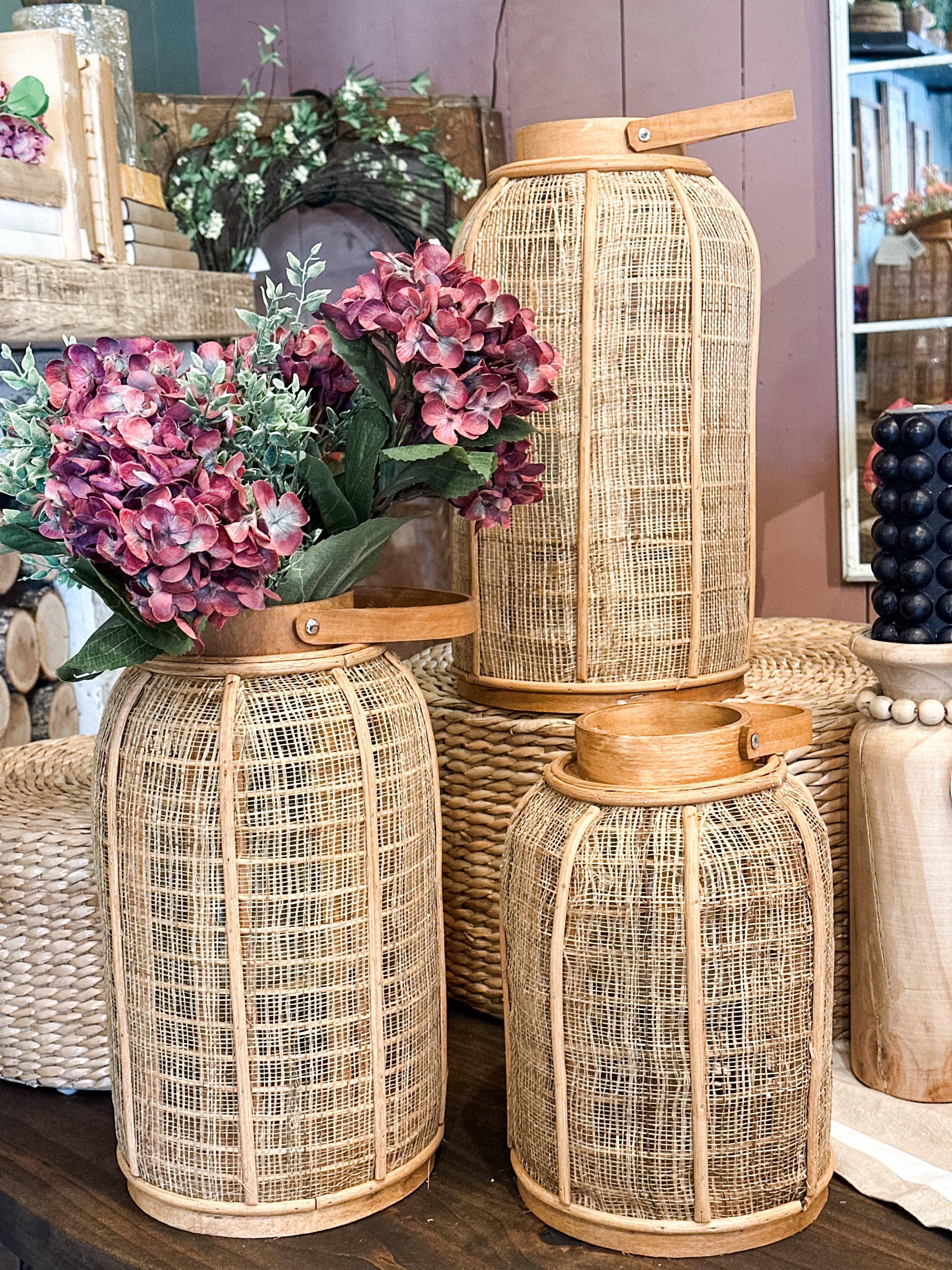 Earthy Bamboo & Linen Lantern at the Rustic Barn in Killingworth, CT
