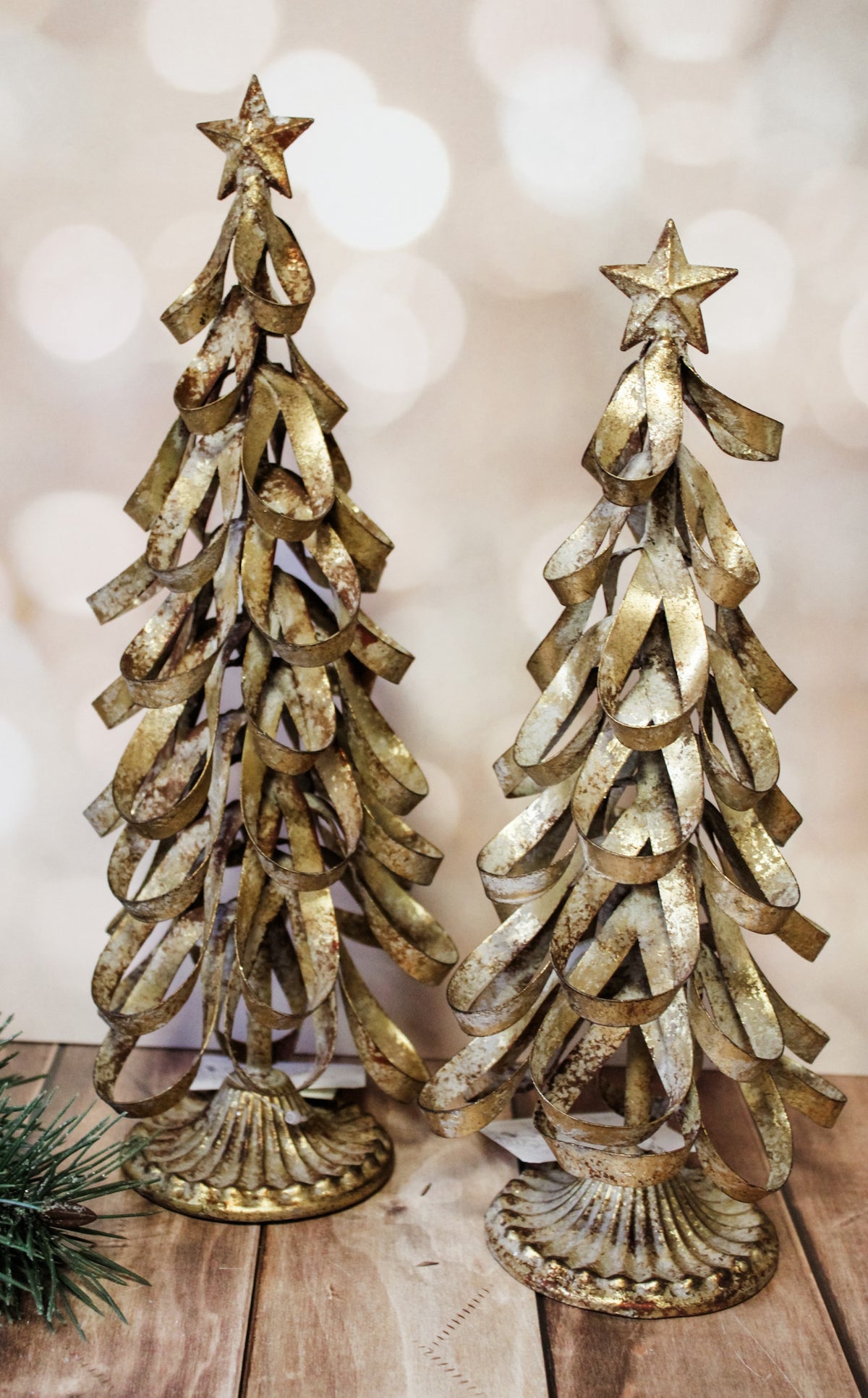 Rustic gold loop vintage elegant christmas trees with gold and some sparkle for sale at the rustic barn in Killingworth, CT