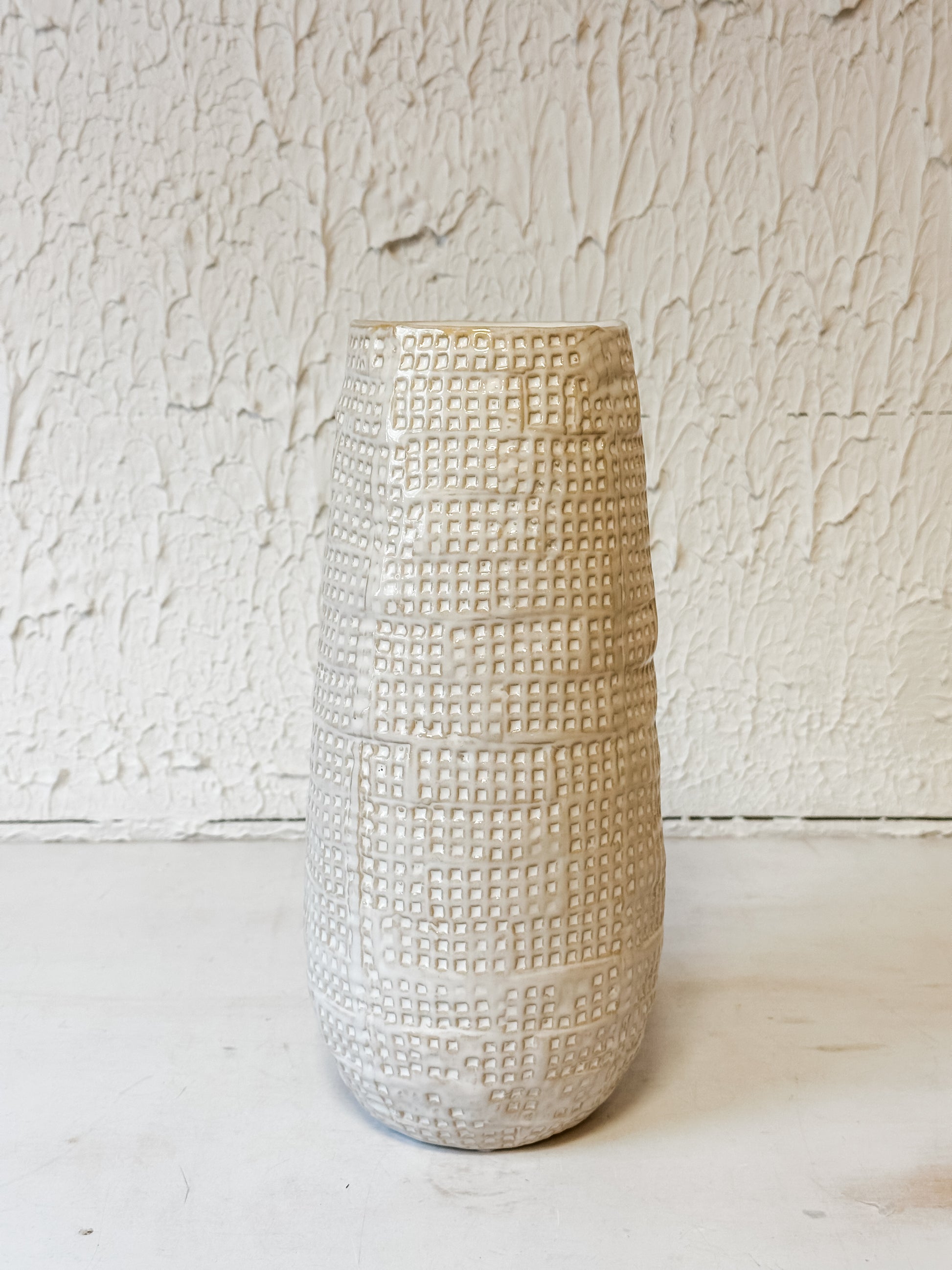 embossed white vase at The Rustic Barn in Killingworth CT