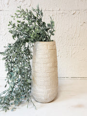 embossed white vase with faux florals at The Rustic Barn in Killingworth CT