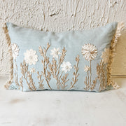 Embroidered Floral Lumbar Pillow, Blue