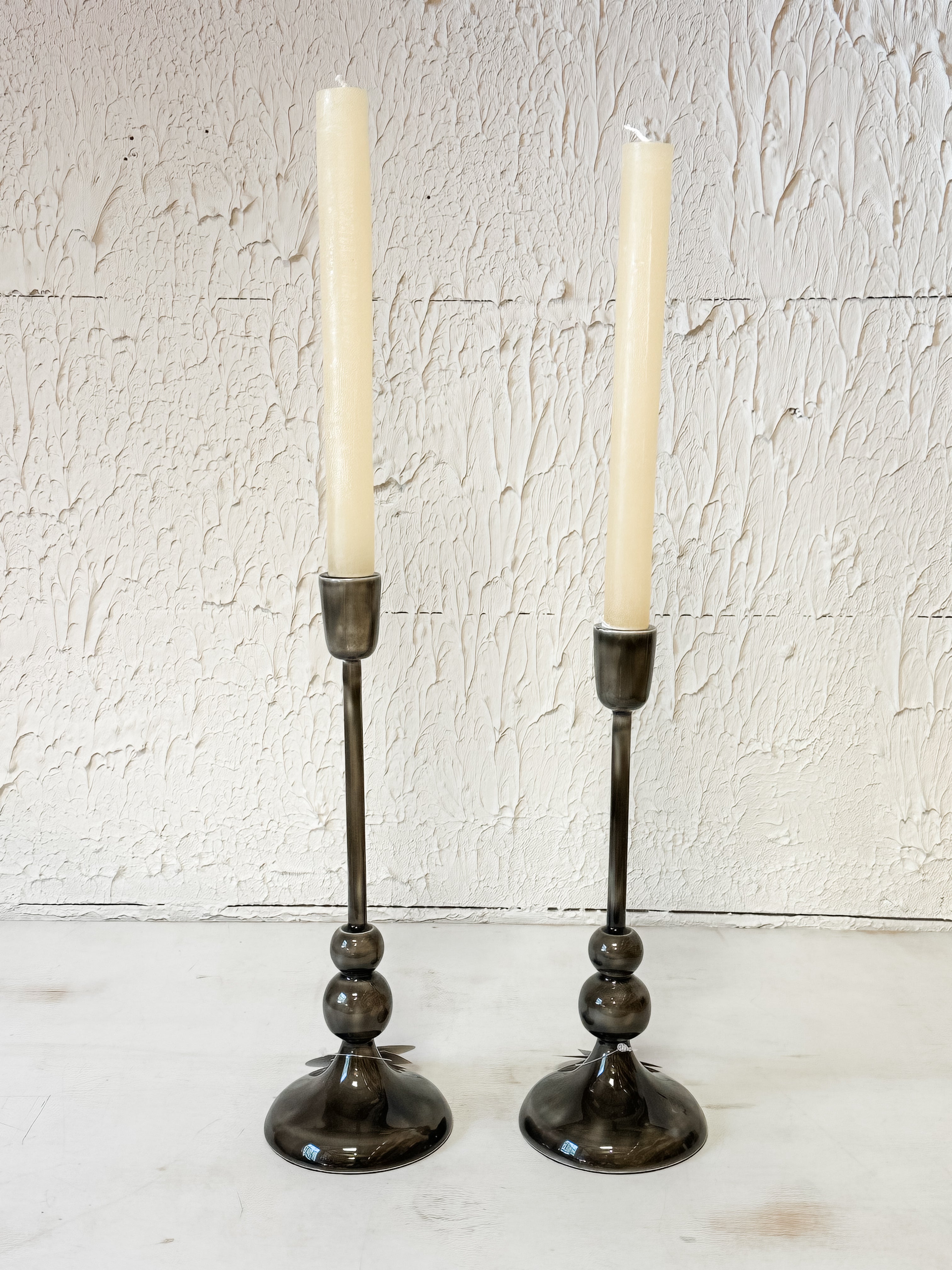 enameled aluminum taper holders gunmetal color at The Rustic Barn in Killingworth CT