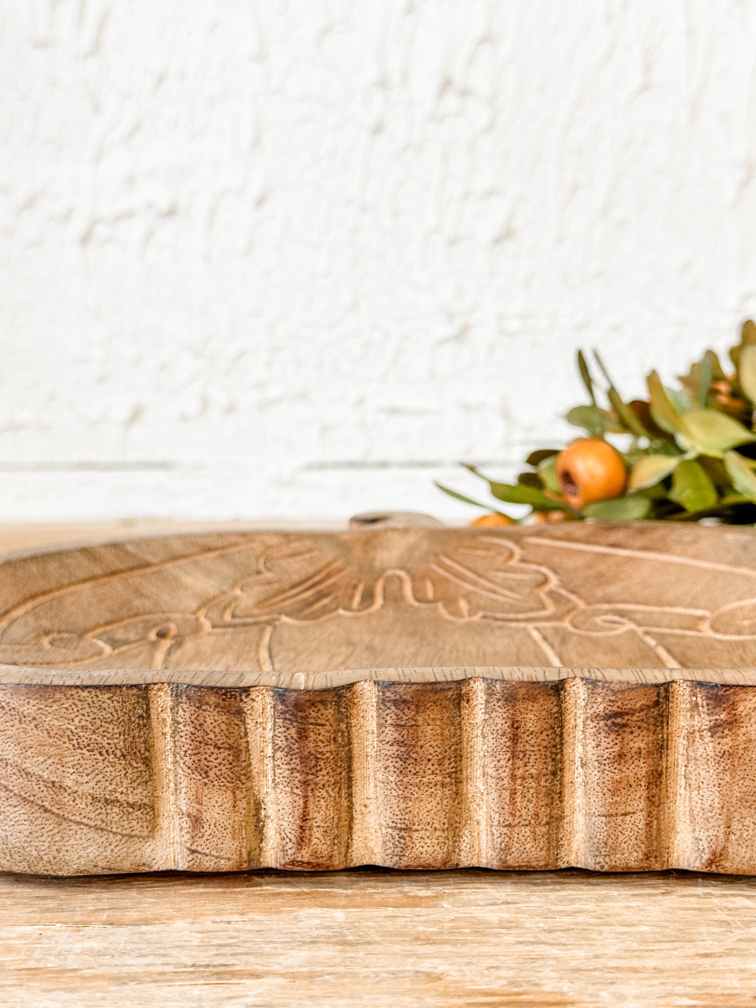 mango wood engraved pumpkin tray at the rustic barn in killingworth ct